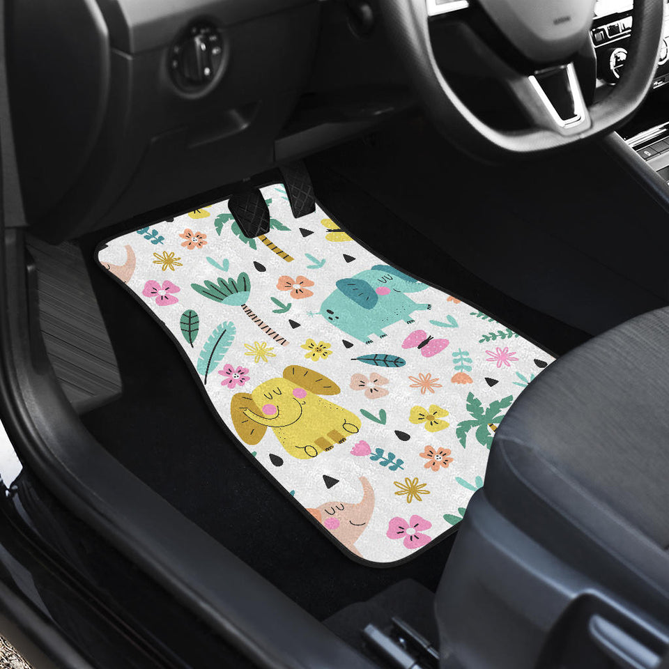 Cute Elephants Palm Tree Flower Butterfly Pattern Front And Back Car Mats