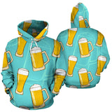 Beer Pattern Green Background Men Women Pullover Hoodie