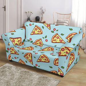 Hand Drawn Pizza Blue Background Loveseat Couch Slipcover