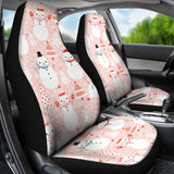 Cute Snowman Christmas Tree Snowpink Background  Universal Fit Car Seat Covers