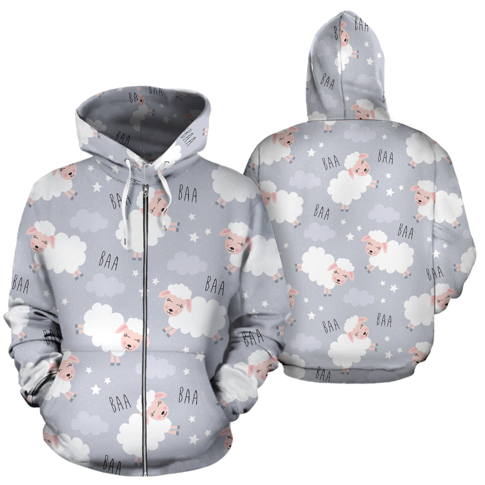 Sweet Dreams Sheep Pattern Zip Up Hoodie