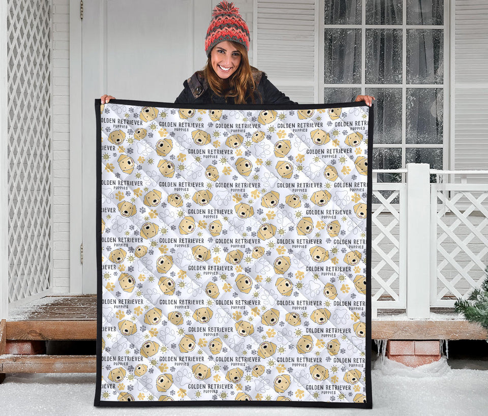 Golden Retriever Pattern Print Design 04 Premium Quilt