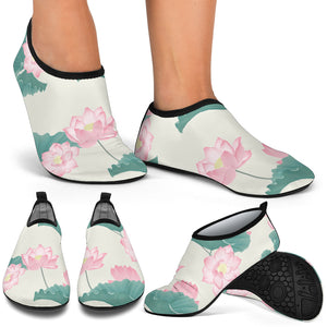 Pink Lotus Waterlily Leaves Pattern Aqua Shoes