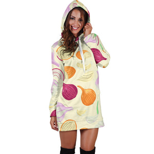 Onion Garlic White Red Pattern Women'S Hoodie Dress