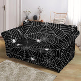 Spider Web Design Pattern Black Background White Cobweb Loveseat Couch Slipcover