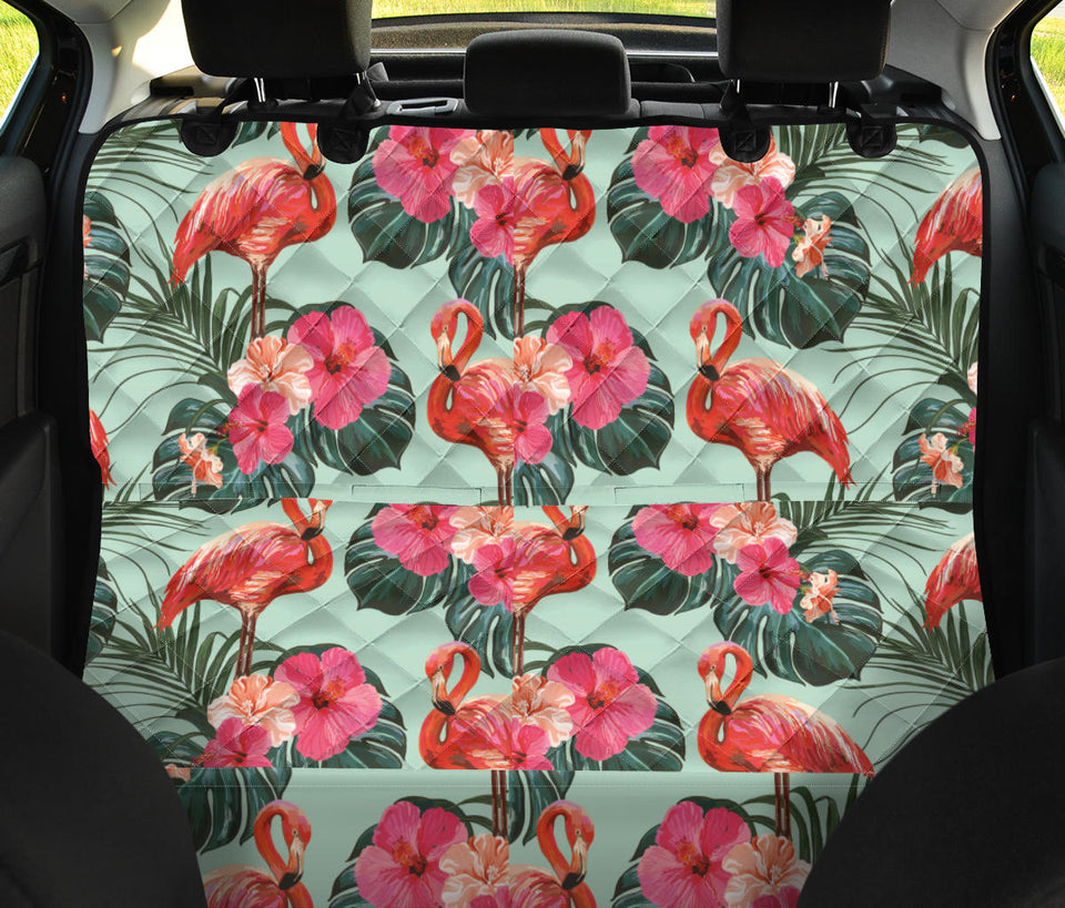 Beautiful Flamingo Tropical Palm Leaves Hibiscus Pateern Background Dog Car Seat Covers
