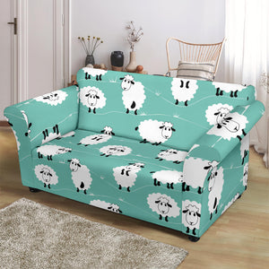 Cute Sheep Green Background Loveseat Couch Slipcover