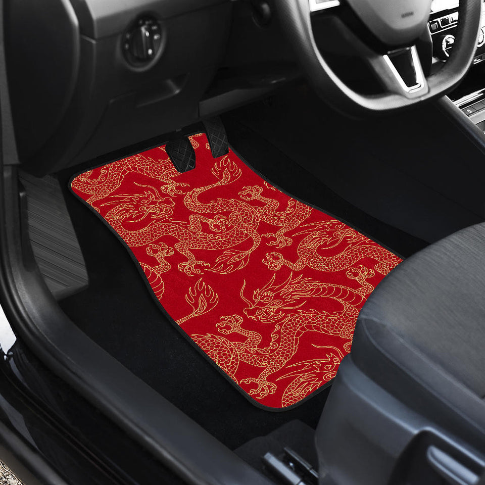 Gold Dragons Red Background Front And Back Car Mats
