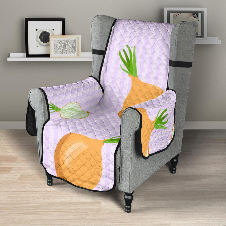 cute onions smiling faces purple background Chair Cover Protector