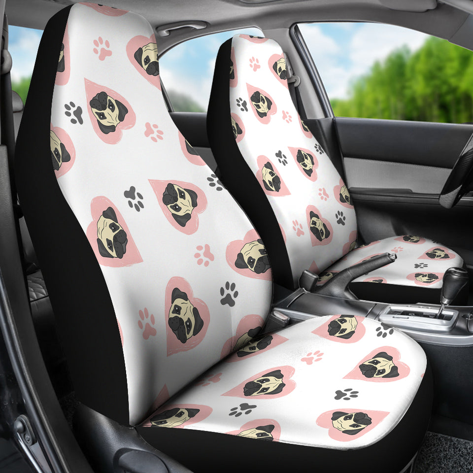 Cute Pugs Pink Heart Paw Pattern  Universal Fit Car Seat Covers