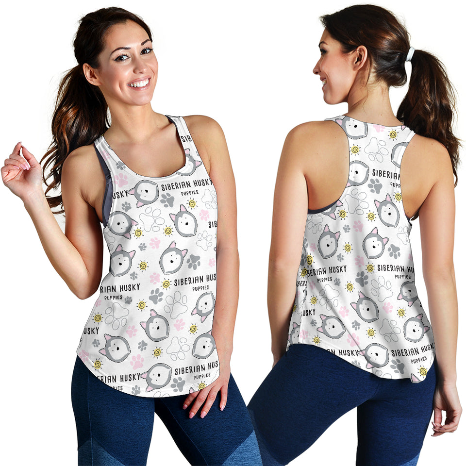 Siberian Husky design pattern Women Racerback Tank Top