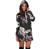 Japanese Crane Pink Sakura Pattern Women'S Hoodie Dress