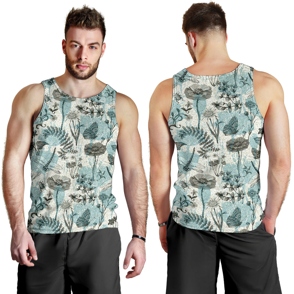 Dragonfly Butterfly Plants insect flower vintage style pattern Men Tank Top