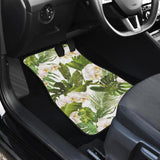 White Orchid Flower Tropical Leaves Pattern Front And Back Car Mats