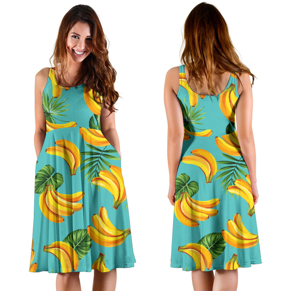 Banana Palm Leaves Pattern Background Sleeveless Midi Dress
