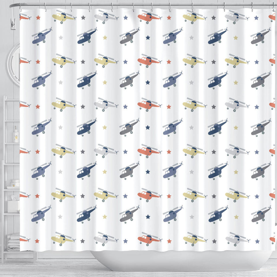 Cute Helicopter Star Pattern Shower Curtain Fulfilled In US