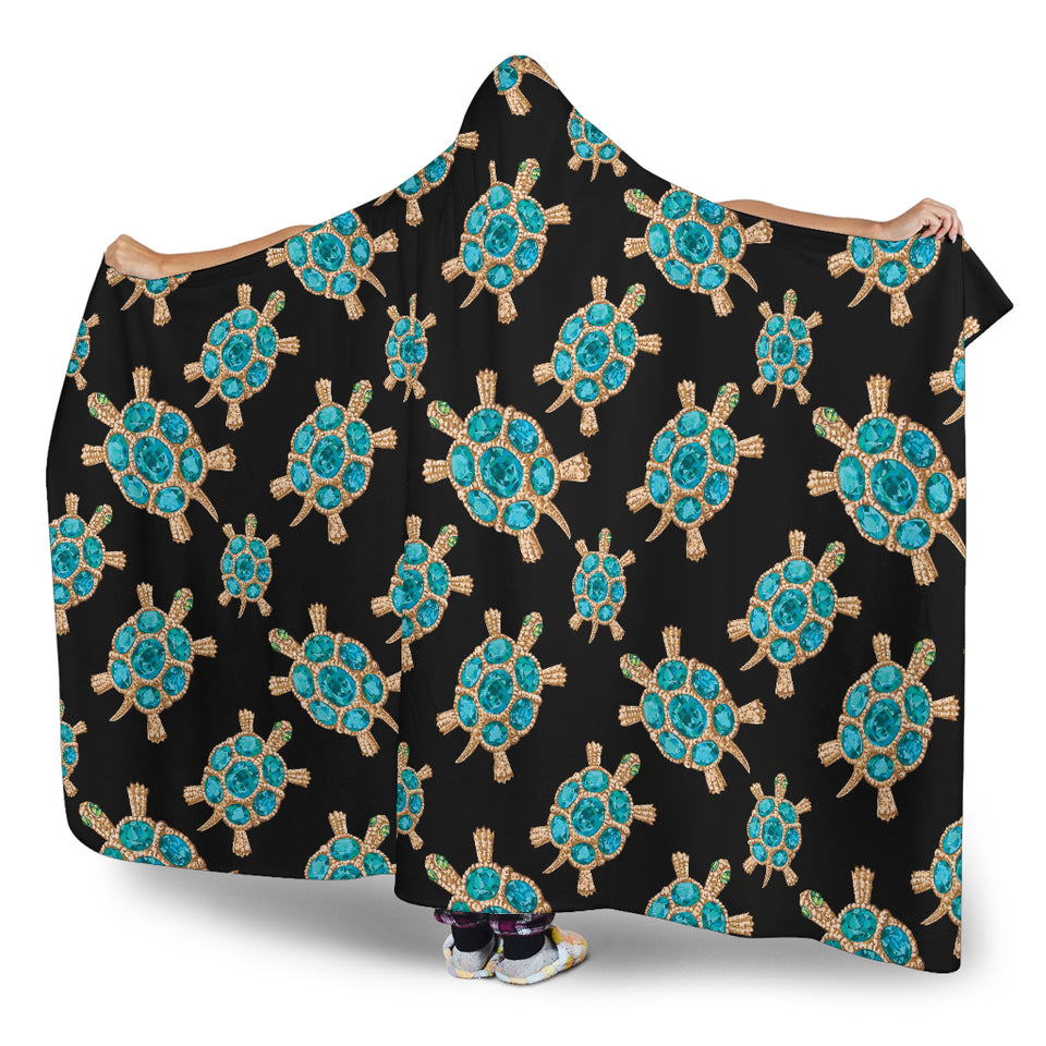 Sea Turtle Blue Stone Pattern Hooded Blanket