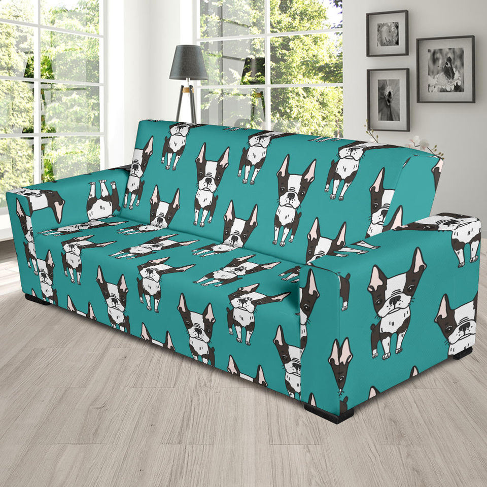 Hand Drawn Boston Terrier Dog Pattern Sofa Slipcover