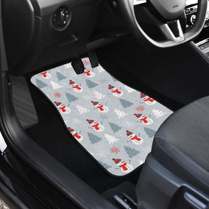 Snowman Christmas  Tree Snow Gray Background Front Car Mats