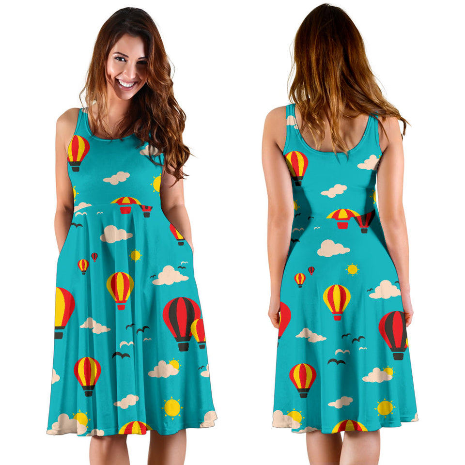 Hot Air Balloon Sky Pattern Sleeveless Midi Dress