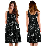 Hand Drawn Space Rocket Star Planet Sleeveless Midi Dress