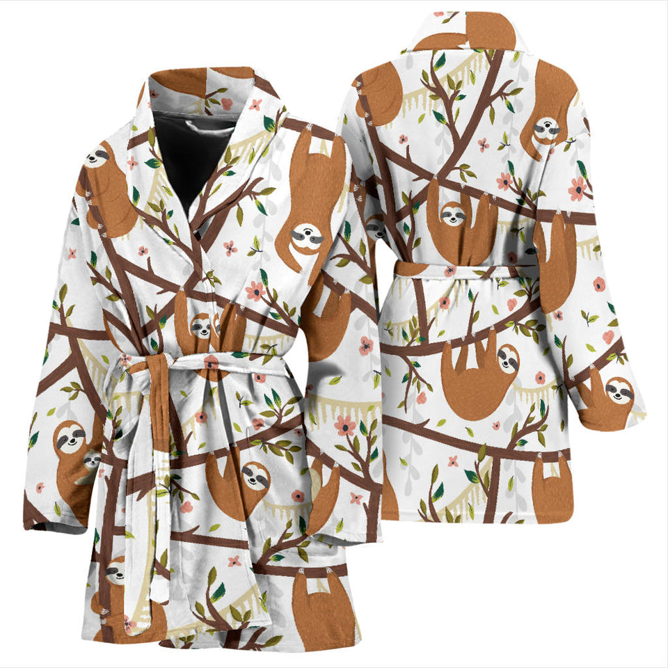 Sloths Hanging On The Tree Pattern Women'S Bathrobe