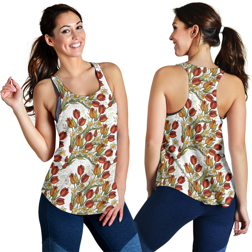 Red tulips and daffodils pattern Women Racerback Tank Top