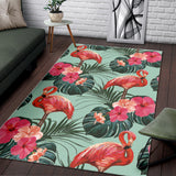 Beautiful Flamingo Tropical Palm Leaves Hibiscus Pateern Background Area Rug