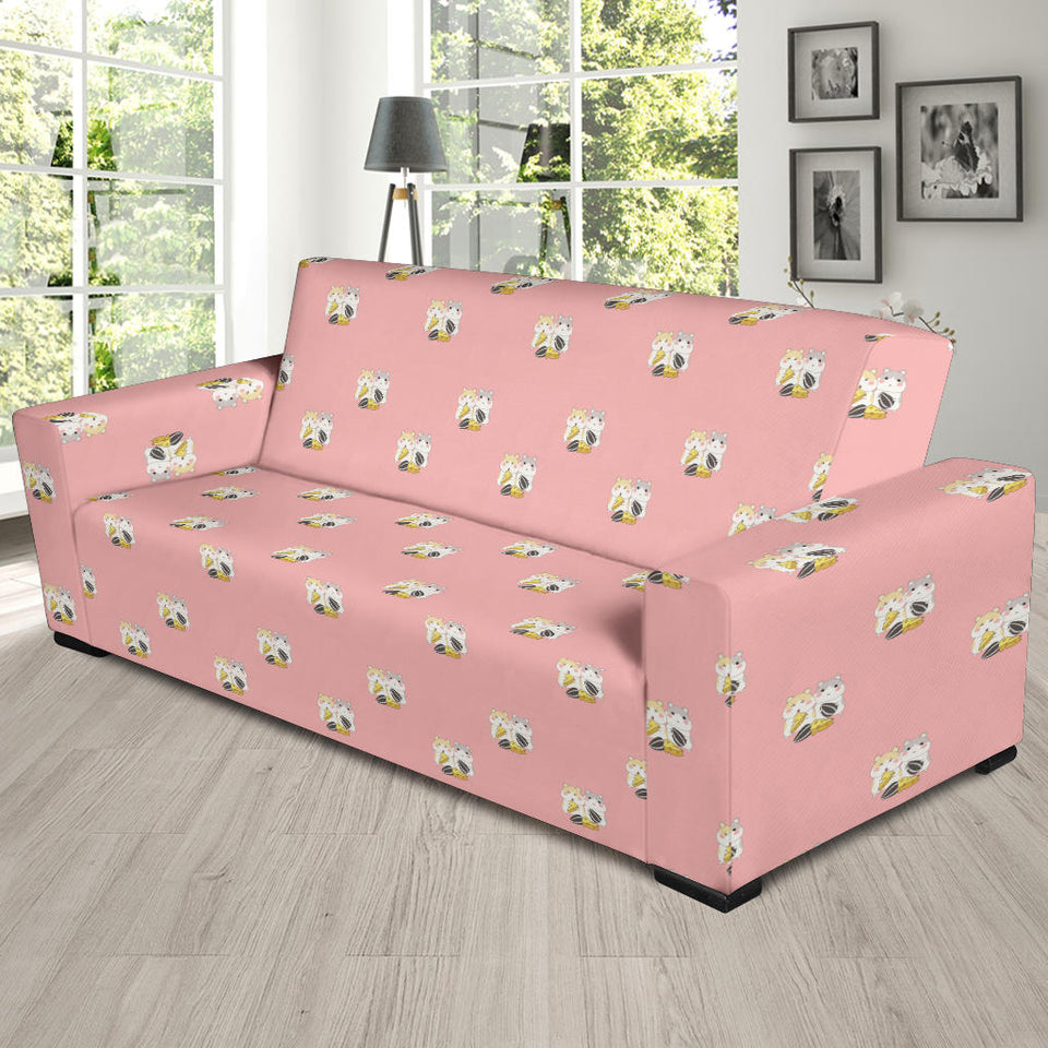 Cute Hamster Cheese Pattern Pink Background Sofa Slipcover