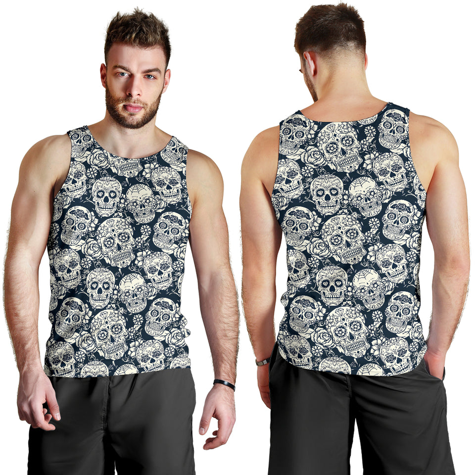 Sugar skull black white pattern Men Tank Top