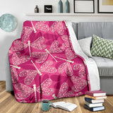 Beautiful Dragonfly Pink Background Premium Blanket