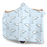 Dolphin Blue Striped Background Hooded Blanket