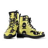 Cute Ninja Yellow Background Leather Boots