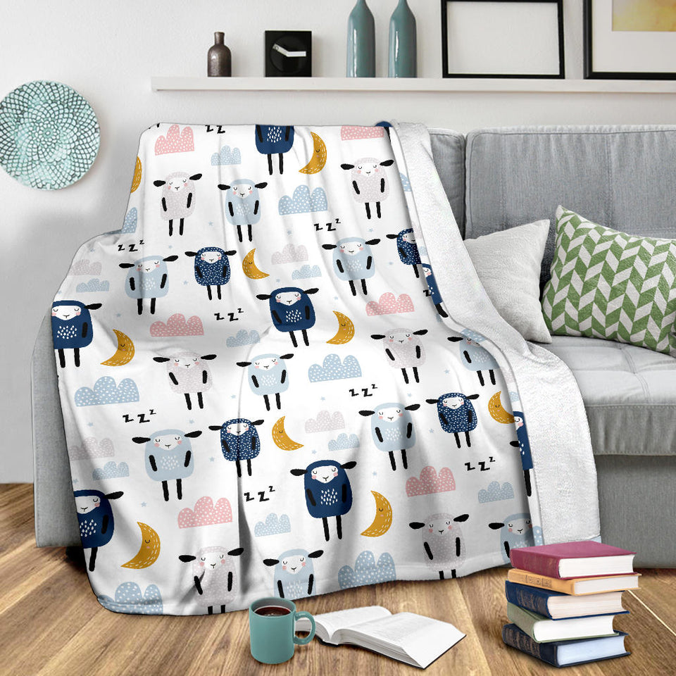Cute Sleeping Sheep Moon Cloud Pattern Premium Blanket