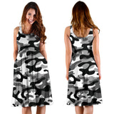 Black White Camo Camouflage Pattern Sleeveless Midi Dress