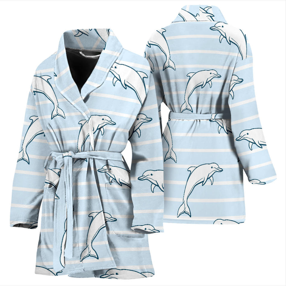 Dolphin Blue Striped Background Women'S Bathrobe