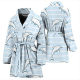 Dolphin Blue Striped Background Women'S Bathrobe