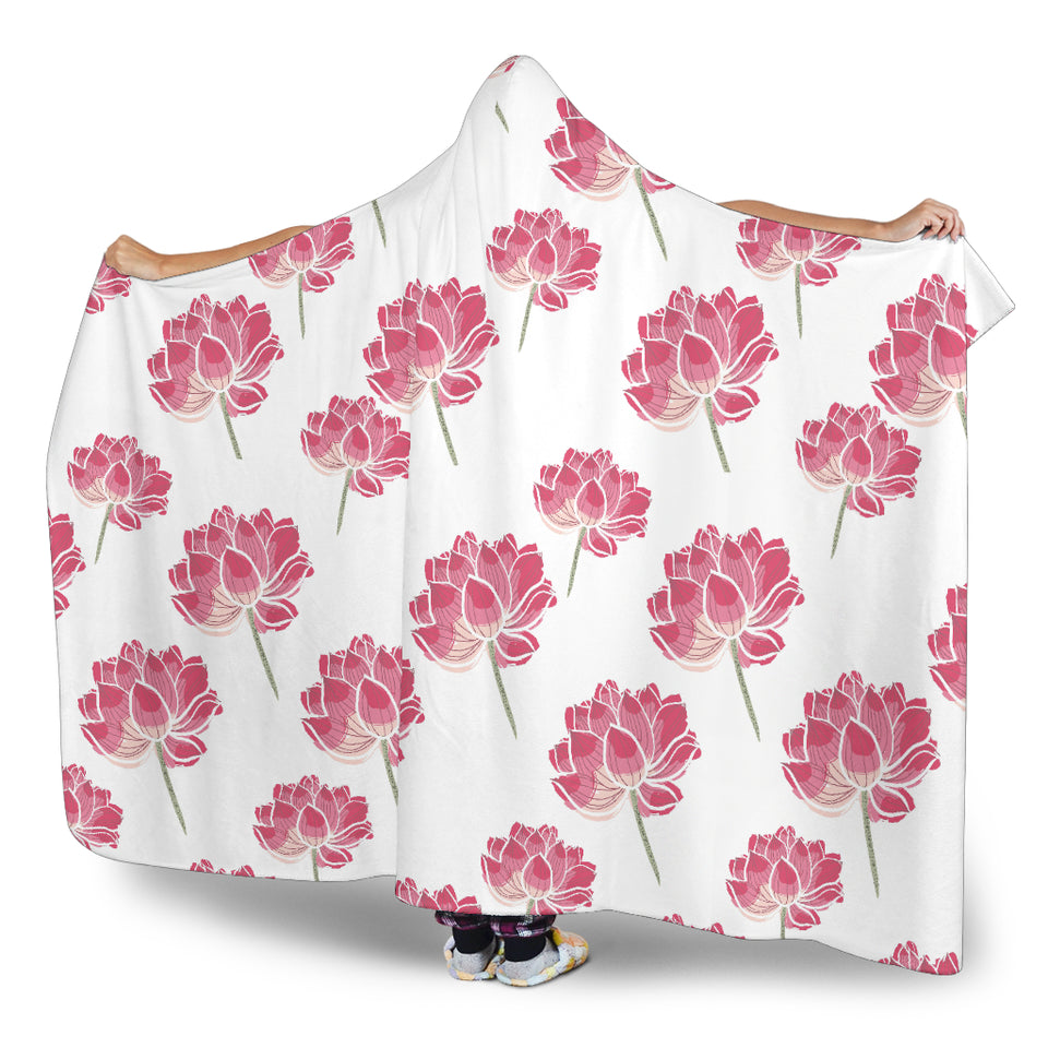 Pink Lotus Waterlily Pattern Hooded Blanket
