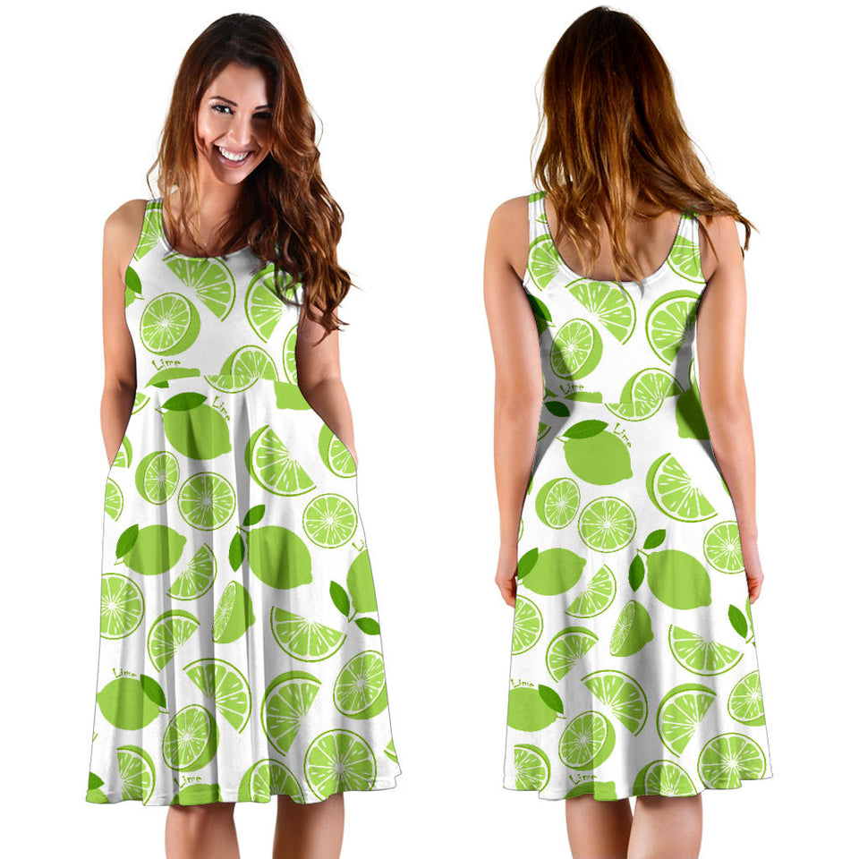 Lime Design Pattern Sleeveless Midi Dress