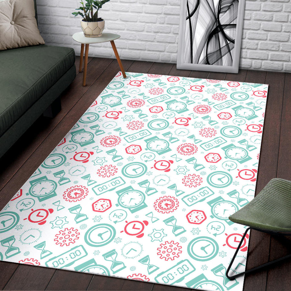 Clock Time Pattern Blackground Area Rug