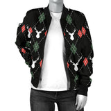 Deer Christmas New Year Pattern Argyle Women'S Bomber Jacket