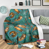 Cute Brown Sea Otters Ornamental Seaweed Corals Green Water Premium Blanket