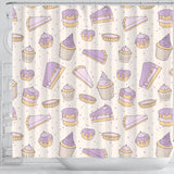 Cakes Pies Tarts Muffins And Eclairs Purple Blueberry Topping Pattern Shower Curtain Fulfilled In US