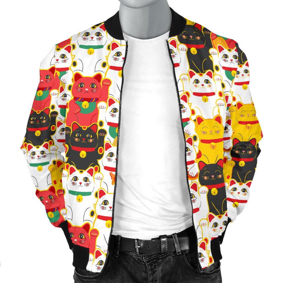 Colorful Maneki Neko Lucky Cat Pattern Men'S Bomber Jacket
