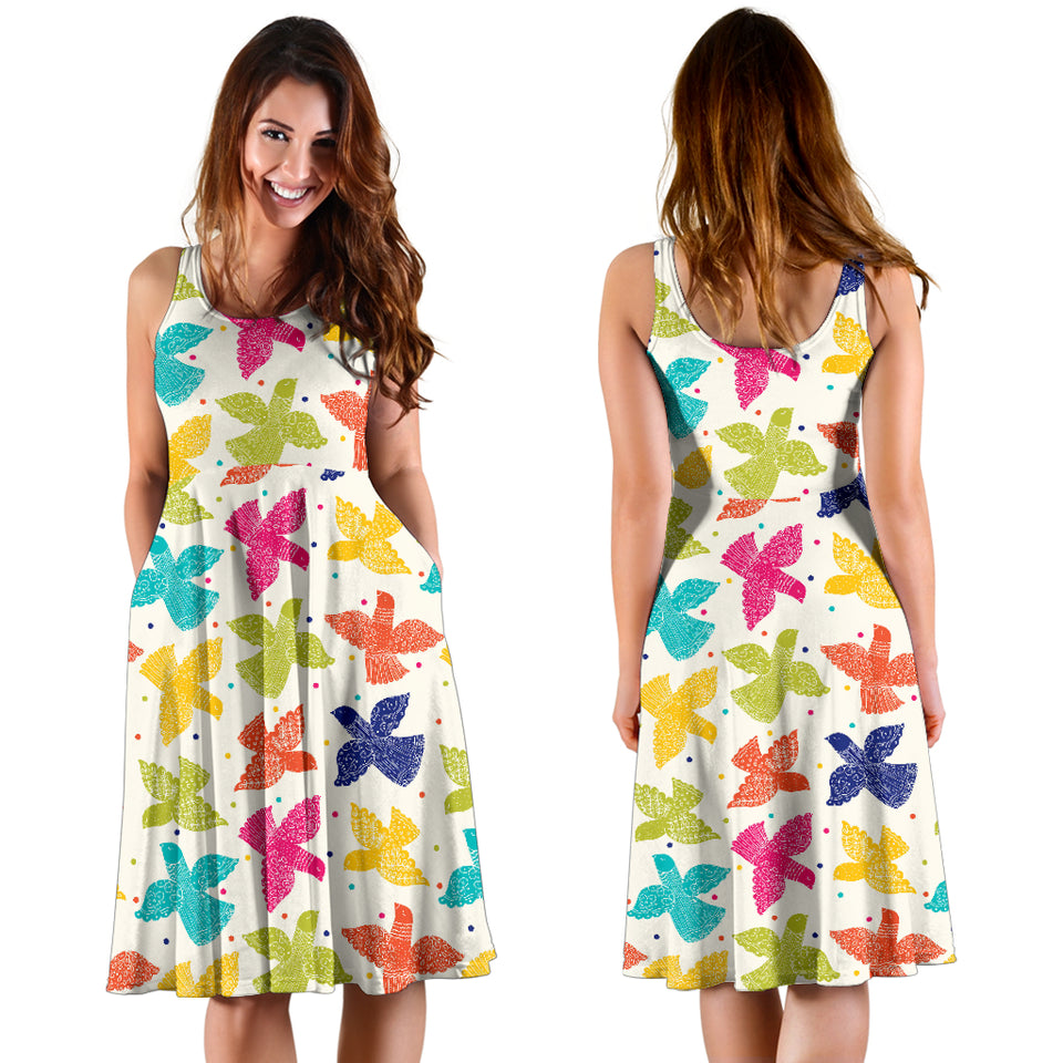 Pigeon Pattern Print Design 01 Sleeveless Midi Dress