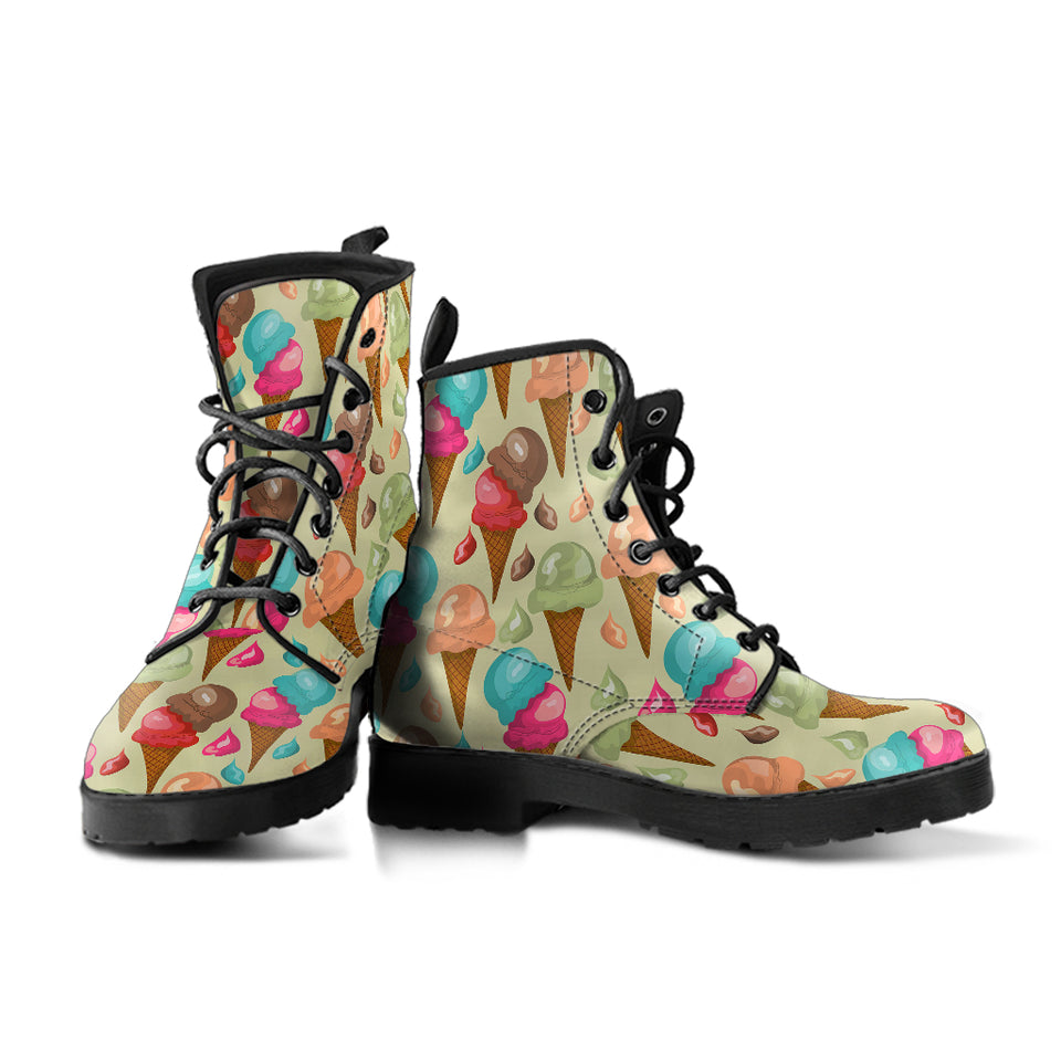 Colorful Ice Cream Pattern Leather Boots