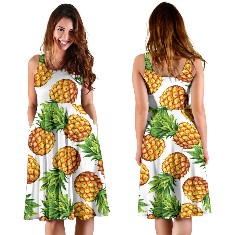 Pineapples Design Pattern Sleeveless Midi Dress