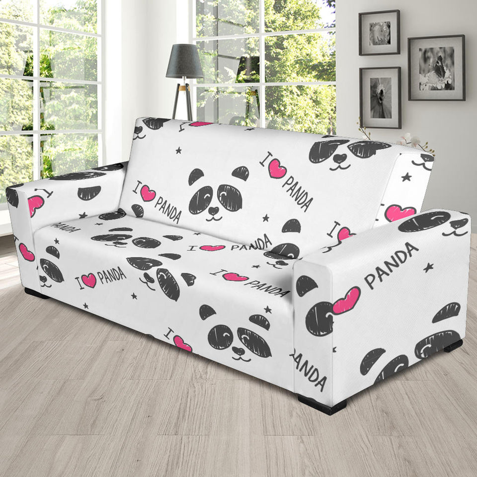 Hand Drawn Faces Of Pandas Pattern Sofa Slipcover