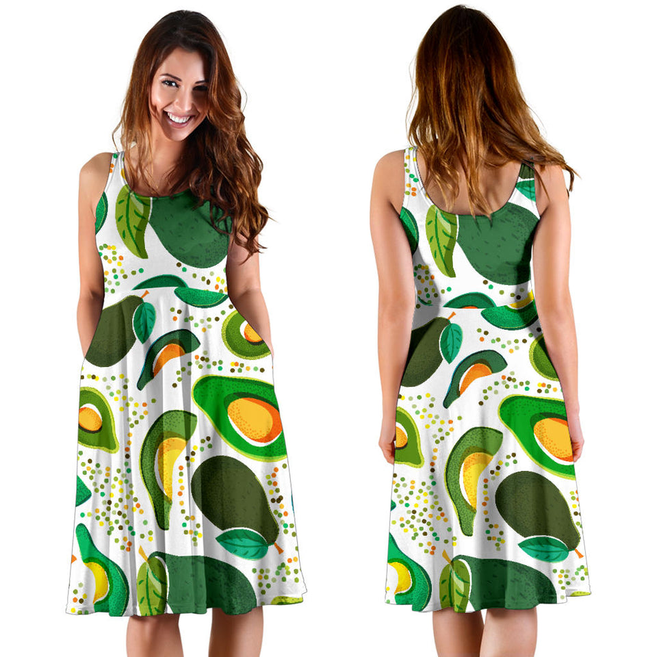 Avocado Design Pattern Sleeveless Midi Dress