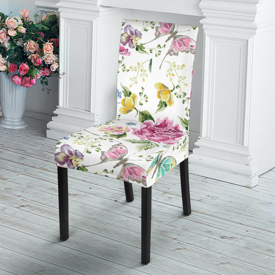 Hand Drawn Butterfly Rose Dining Chair Slipcover